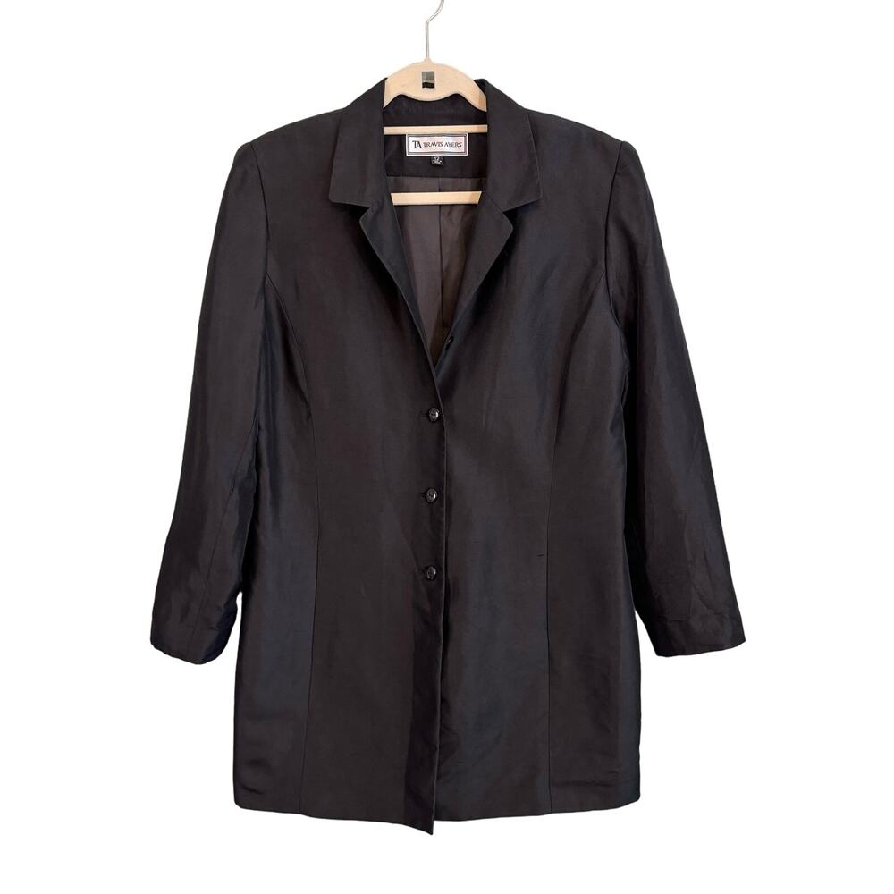 Travis Ayers TA Silk Blazer Jacket Womens 12 Black Business Formal Career Work